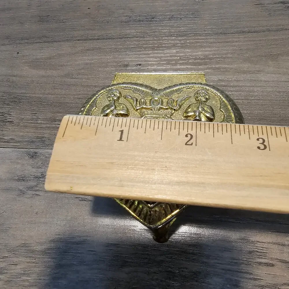 Vintage Gold Metal Heart Trinket Jewelry Box Cherub Velvet Japan Renaissance